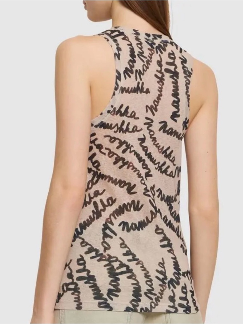 Nanushka Beige Tank Top with Black Script Print